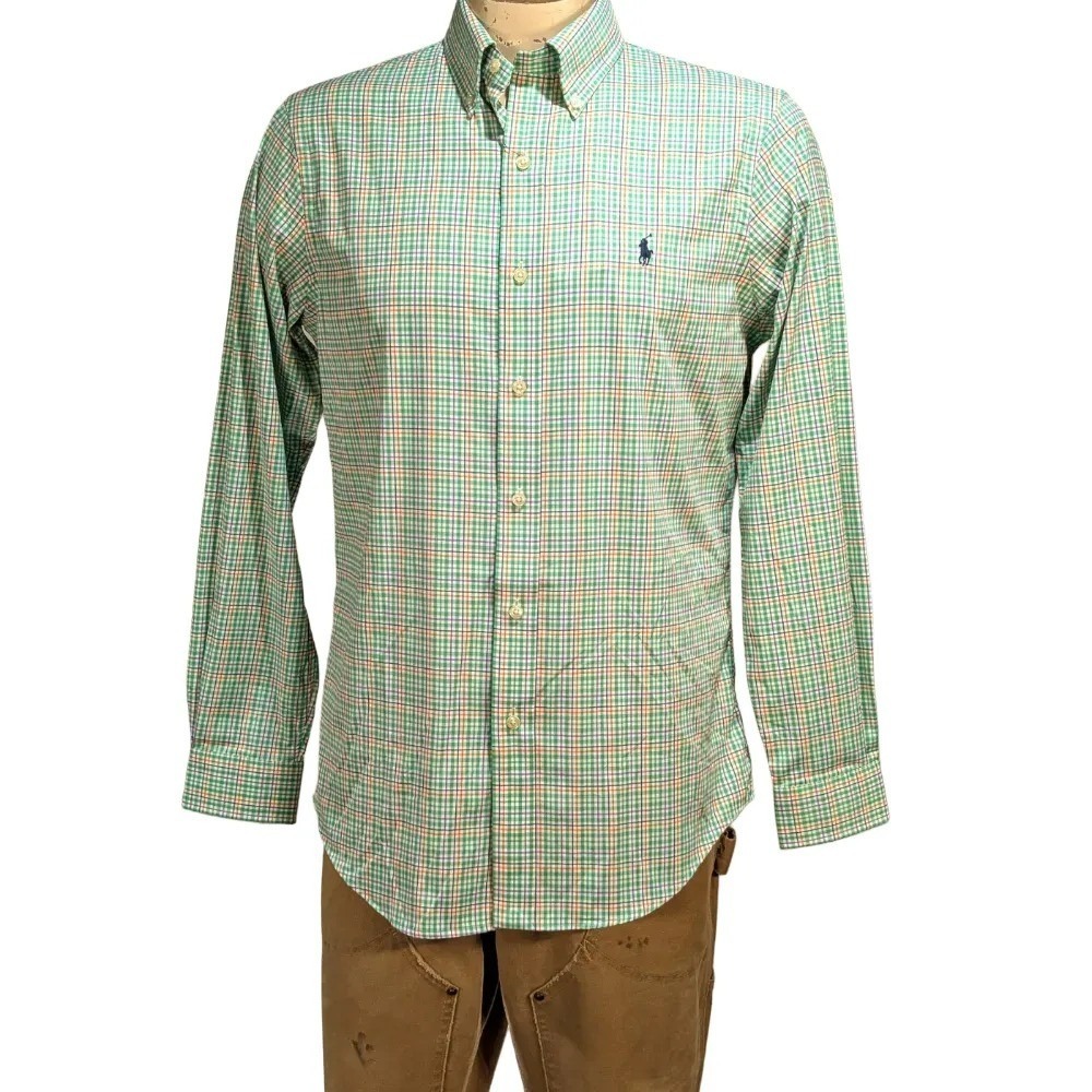 Polo Ralph Lauren Performance Green Plaid Nylon Button Down Shirt Sz S NWT $130